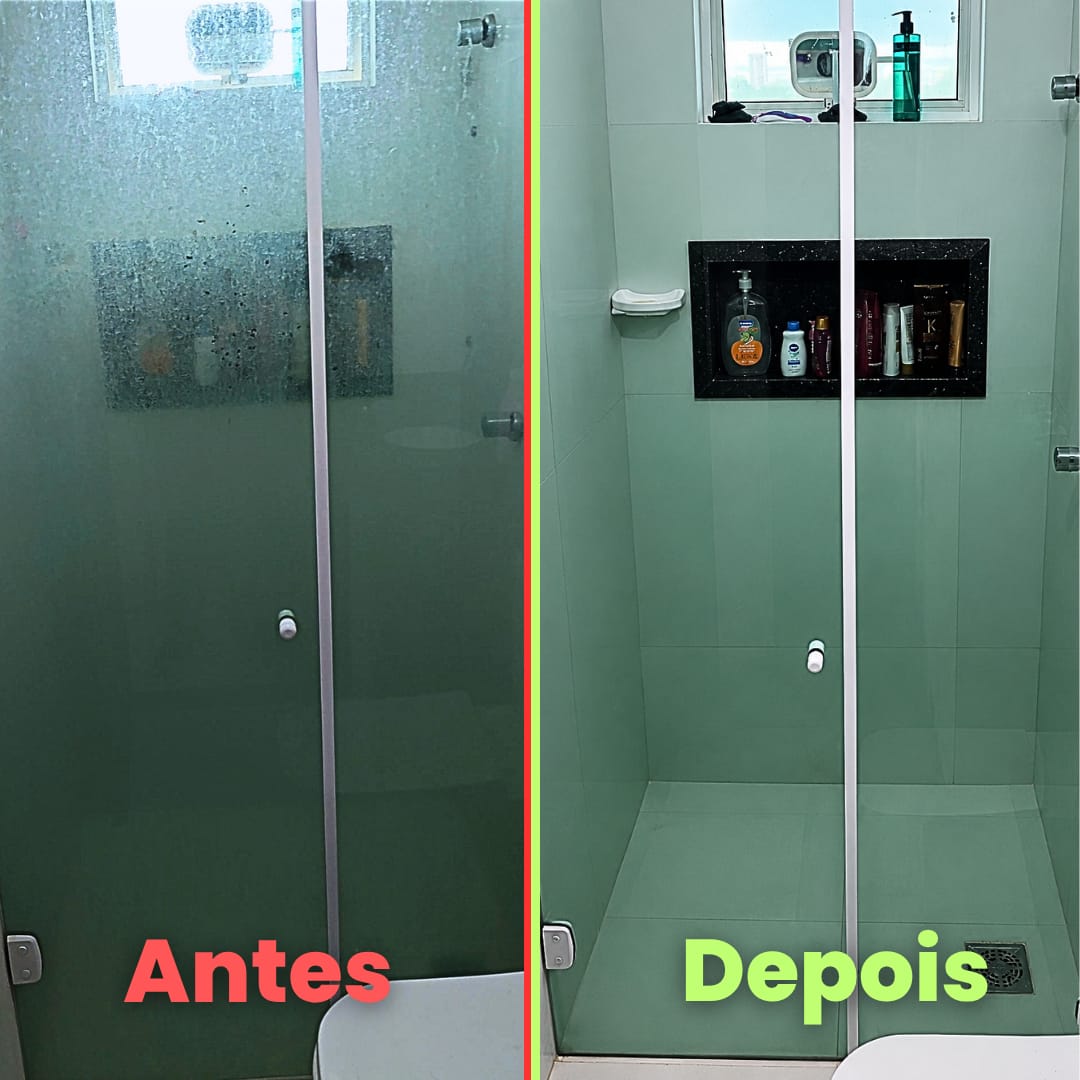 Box manchado de calcário antes e transparente depois