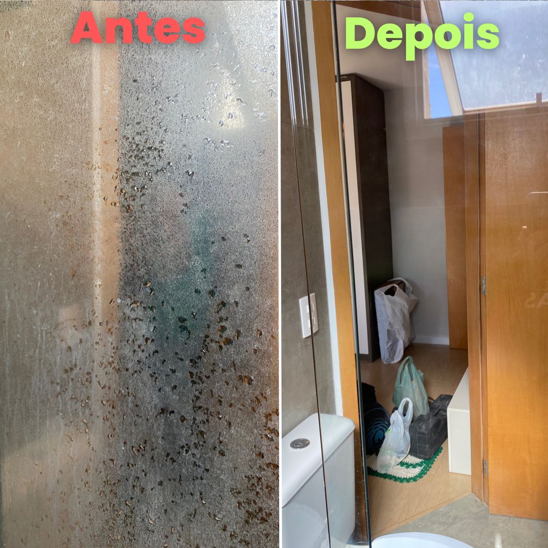 Box manchado de calcário antes e transparente depois