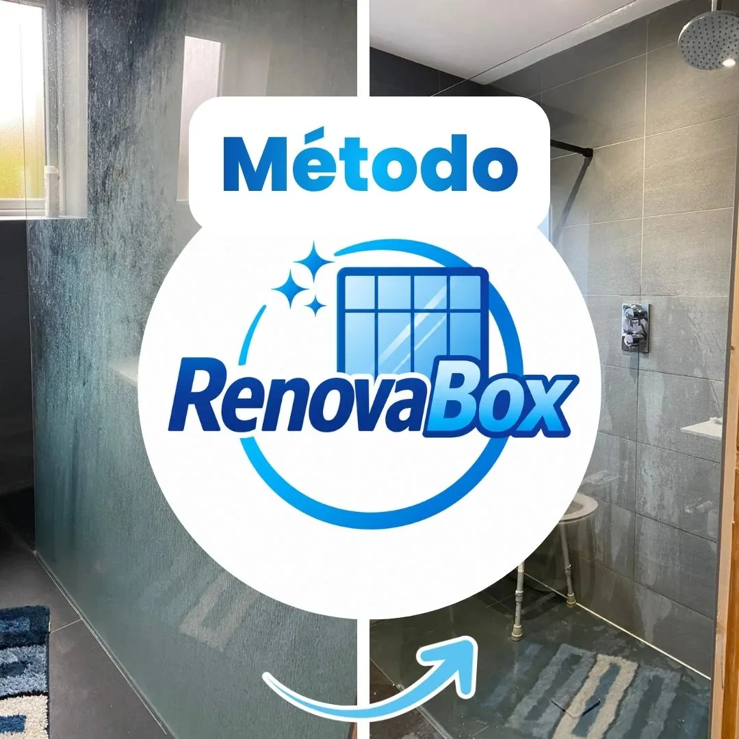 Método RenovaBox — box manchado antes e transparente depois